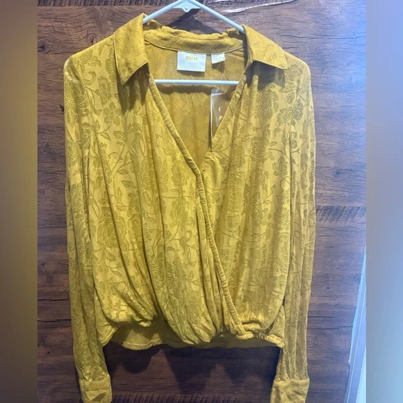 Maeve Lydia Gold Floral Burnout Wrap Blouse - Picture 4 of 9